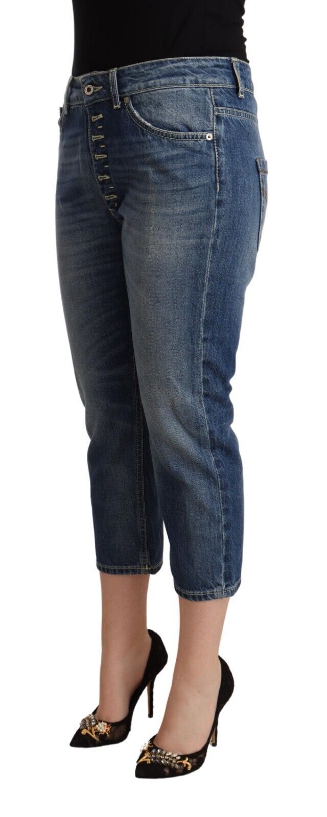 Dondup Women's Blue Washed Mid Waist Capri Denim Jeans
