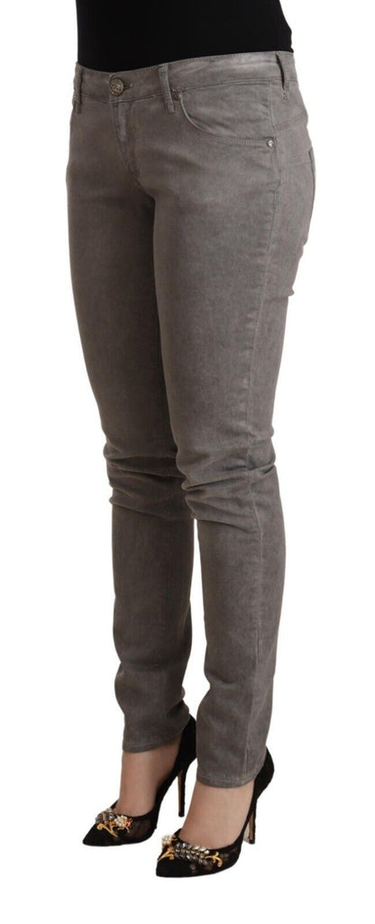 Grey Cotton Low Waist Skinny Push Up Denim Jeans