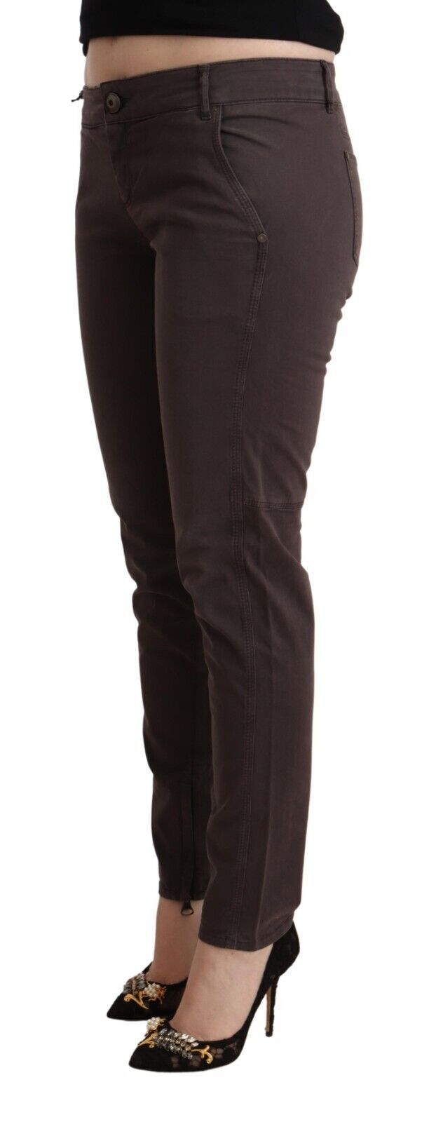 Ermanno Scervino Ladies' Brown Cotton Low Waist Slim Fit Pants
