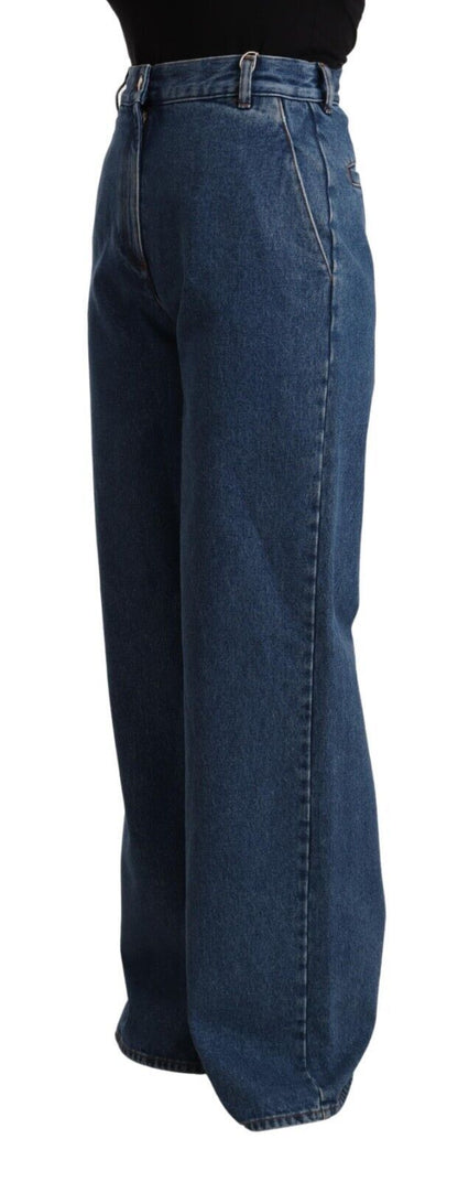 GCDS Ladies' Blue Cotton High Waist Wide Leg Boot Cut Denim Jeans
