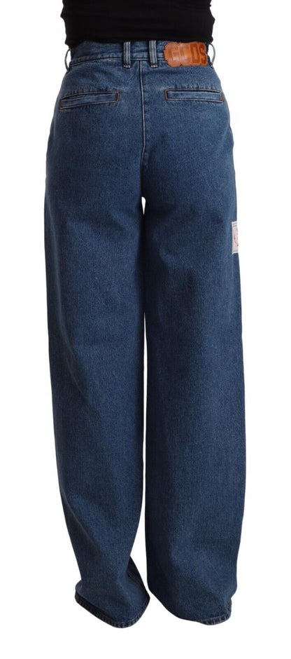 GCDS Ladies' Blue Cotton High Waist Wide Leg Boot Cut Denim Jeans