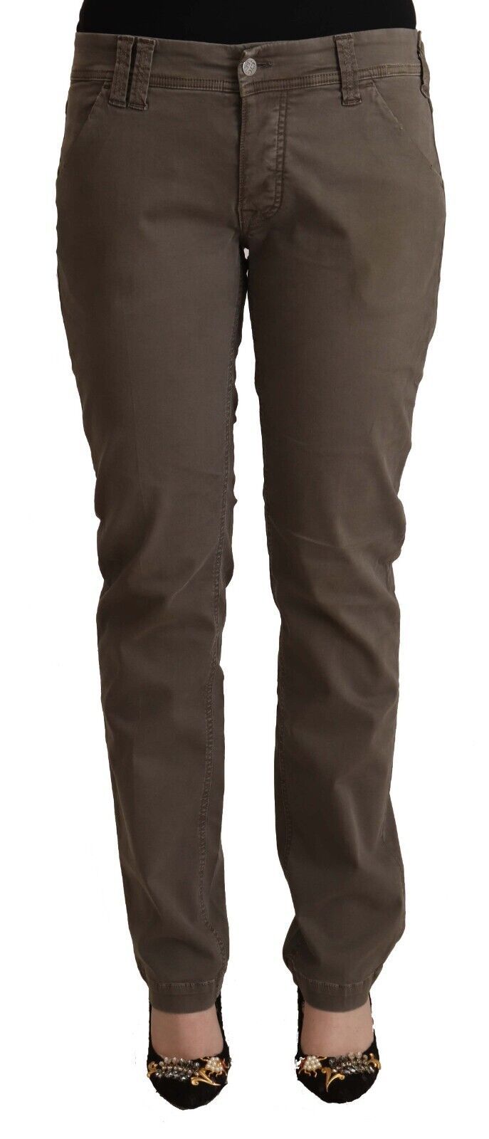 Cycle Women's Brown Cotton Low Waist Skinny Casual Jeans