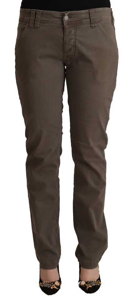 Cycle Women's Brown Cotton Low Waist Skinny Casual Jeans