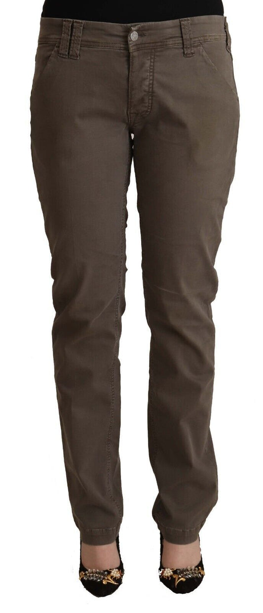 Cycle Women's Brown Cotton Low Waist Skinny Casual Jeans