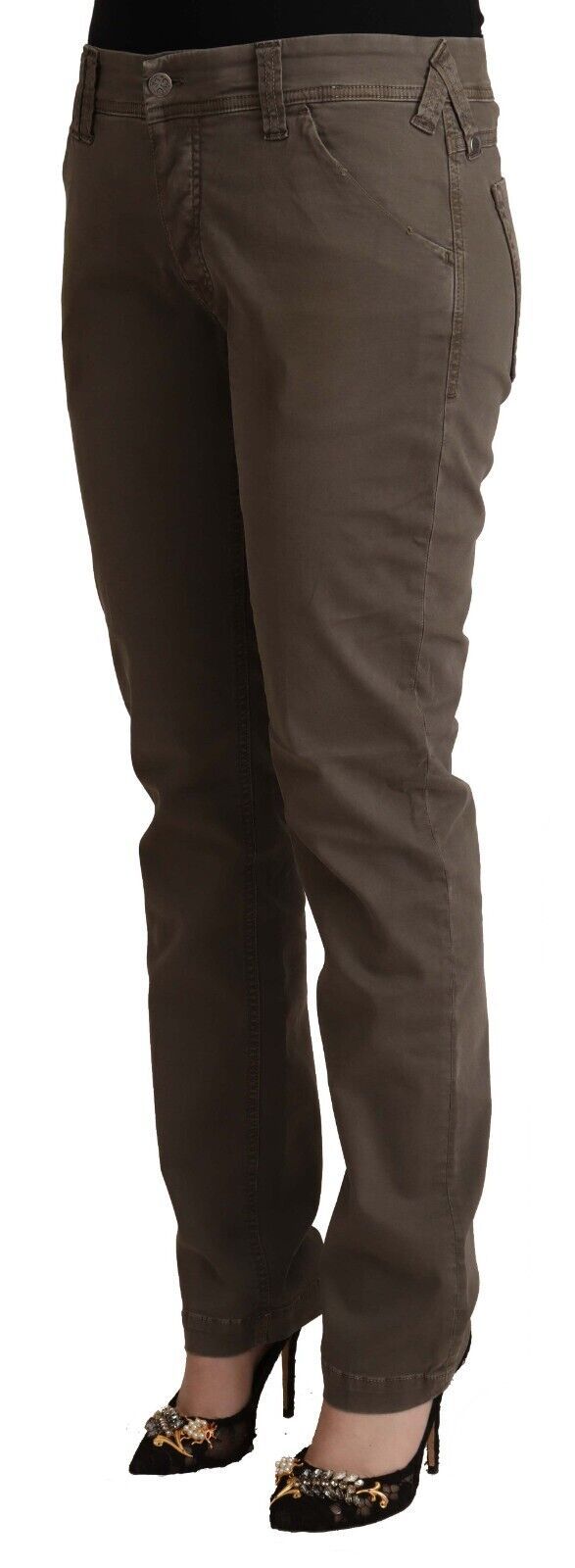 Cycle Women's Brown Cotton Low Waist Skinny Casual Jeans