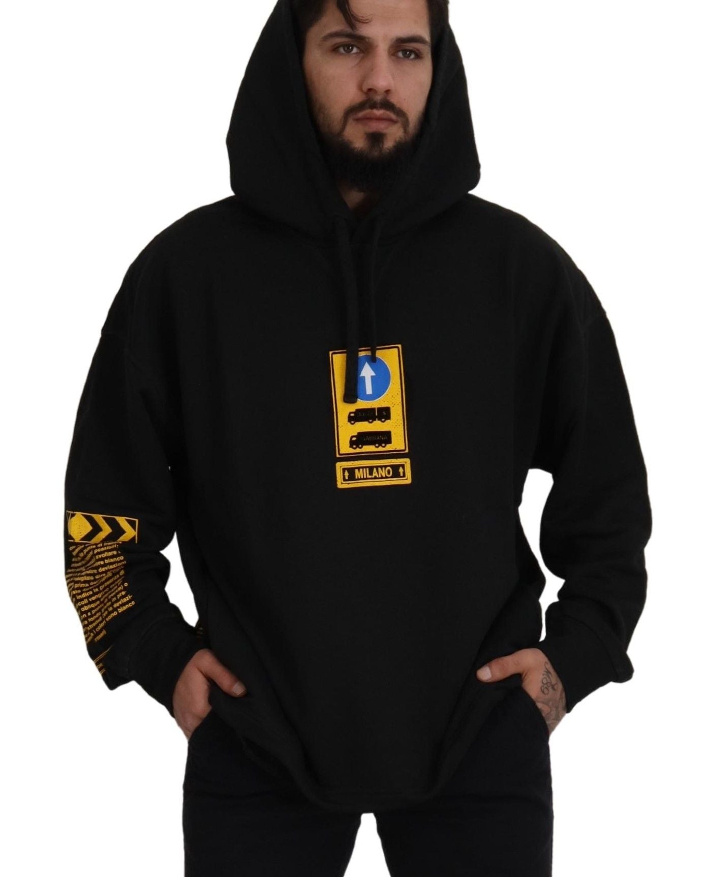 D&G Black Cotton Hooded DG Shield Pullover Sweater