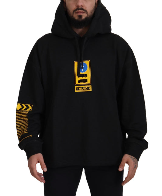 D&G Black Cotton Hooded DG Shield Pullover Sweater