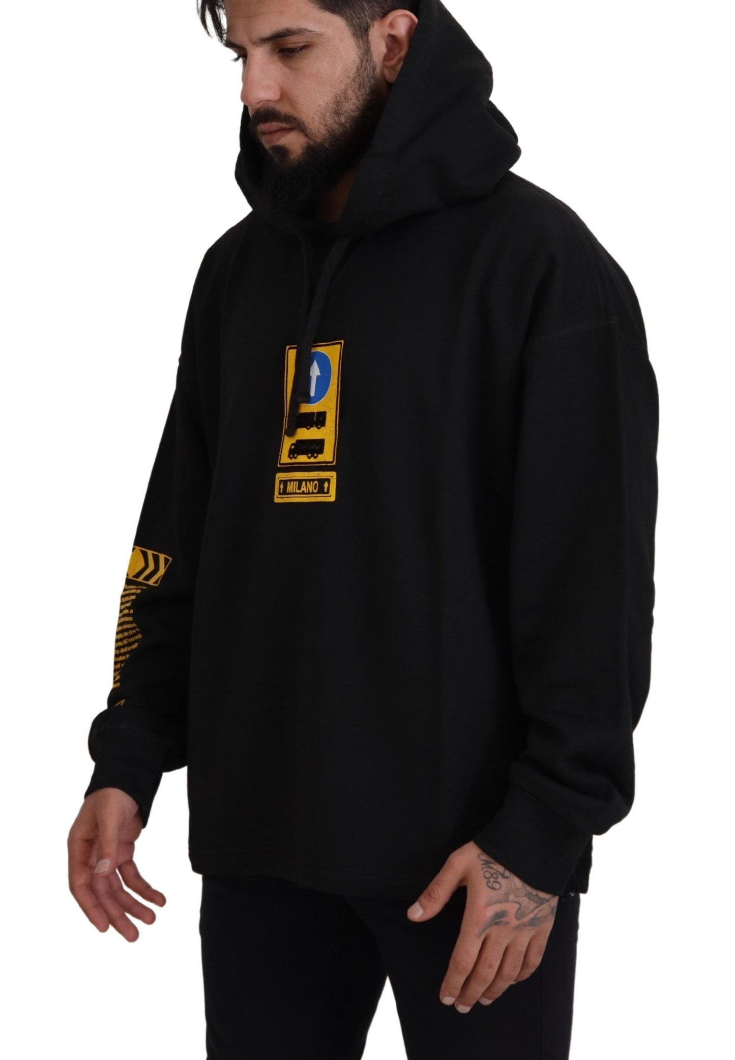 D&G Black Cotton Hooded DG Shield Pullover Sweater
