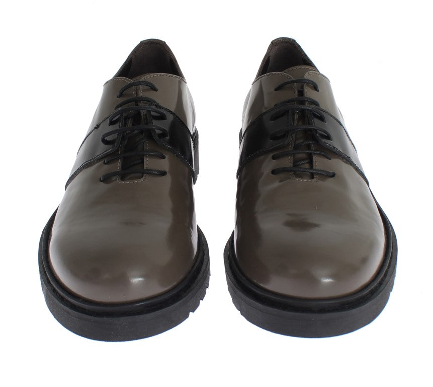 Grey Brown Leather Laceups Shoes
