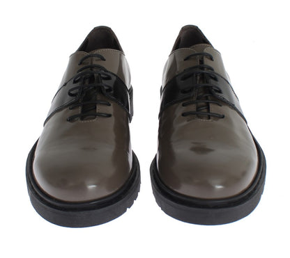 Grey Brown Leather Laceups Shoes