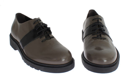 Grey Brown Leather Laceups Shoes