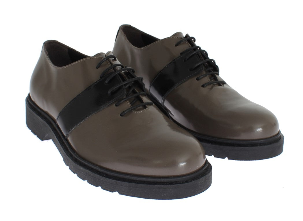 Grey Brown Leather Laceups Shoes