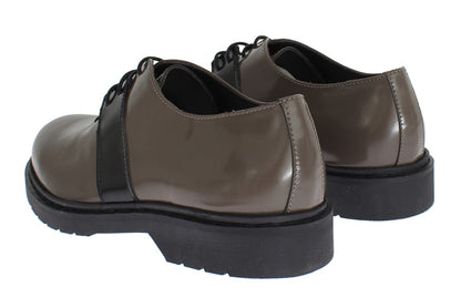 Grey Brown Leather Laceups Shoes