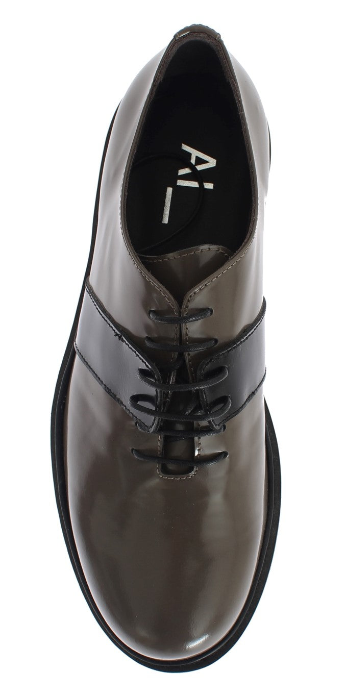 Grey Brown Leather Laceups Shoes