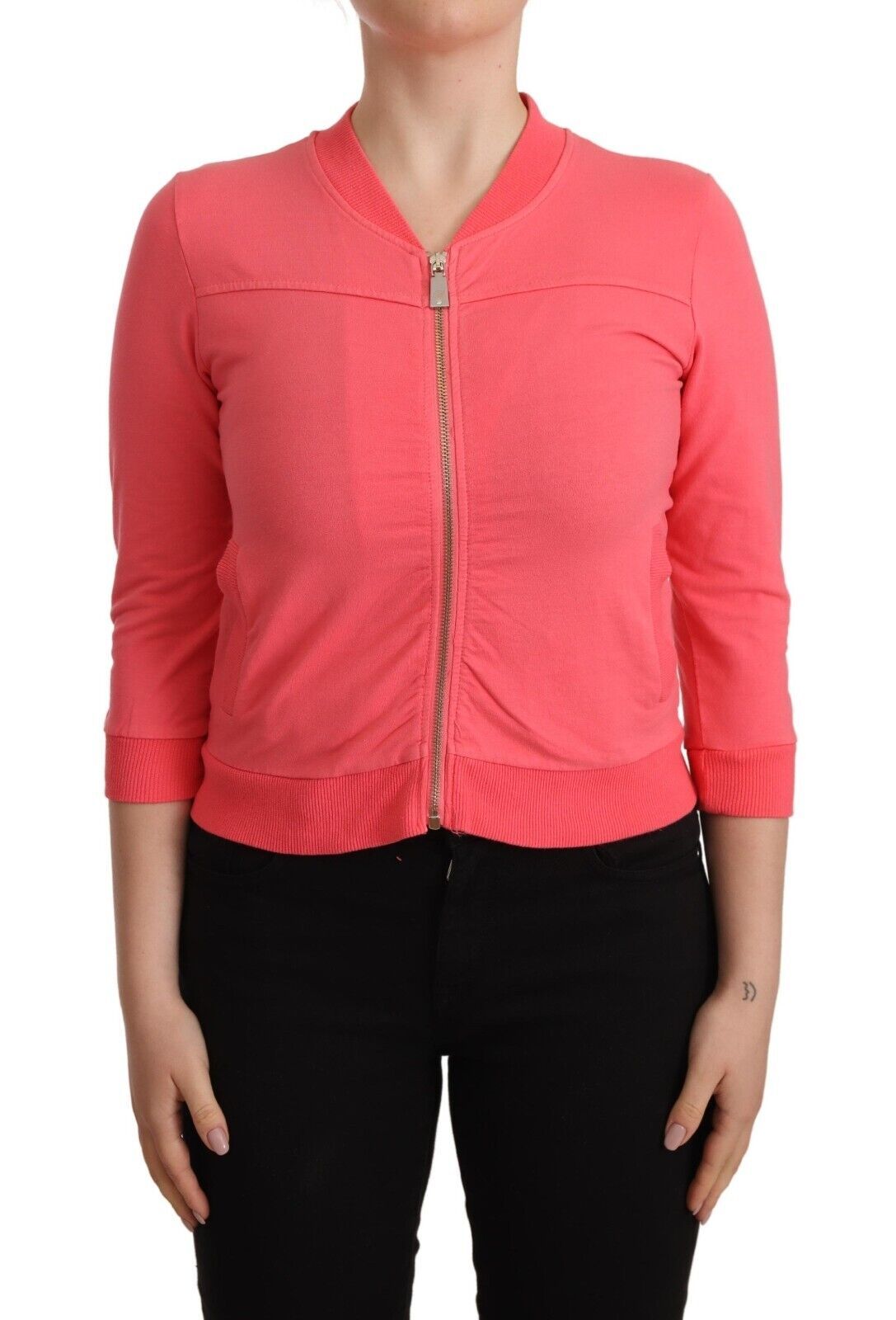 Blumarine Women's Pink 3/4 Sleeve Zip Embellished Sweater