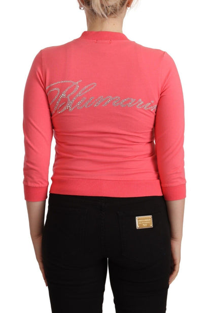 Blumarine Women's Pink 3/4 Sleeve Zip Embellished Sweater