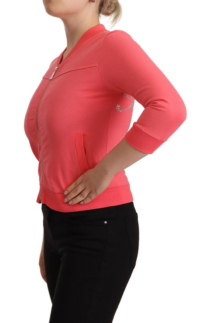Blumarine Women's Pink 3/4 Sleeve Zip Embellished Sweater