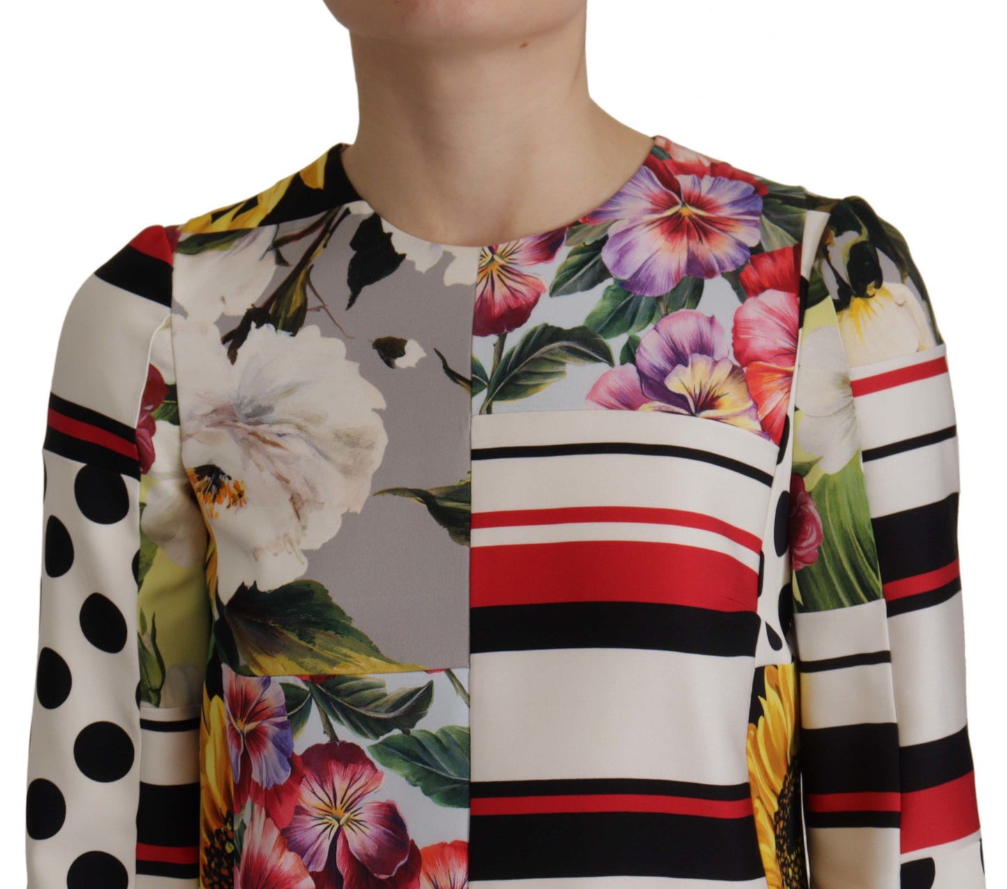 D&G Multicolor Charmeuse Floral Sheath Jaquard Pachwork Dress