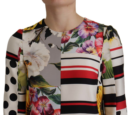 D&G Multicolor Charmeuse Floral Sheath Jaquard Pachwork Dress