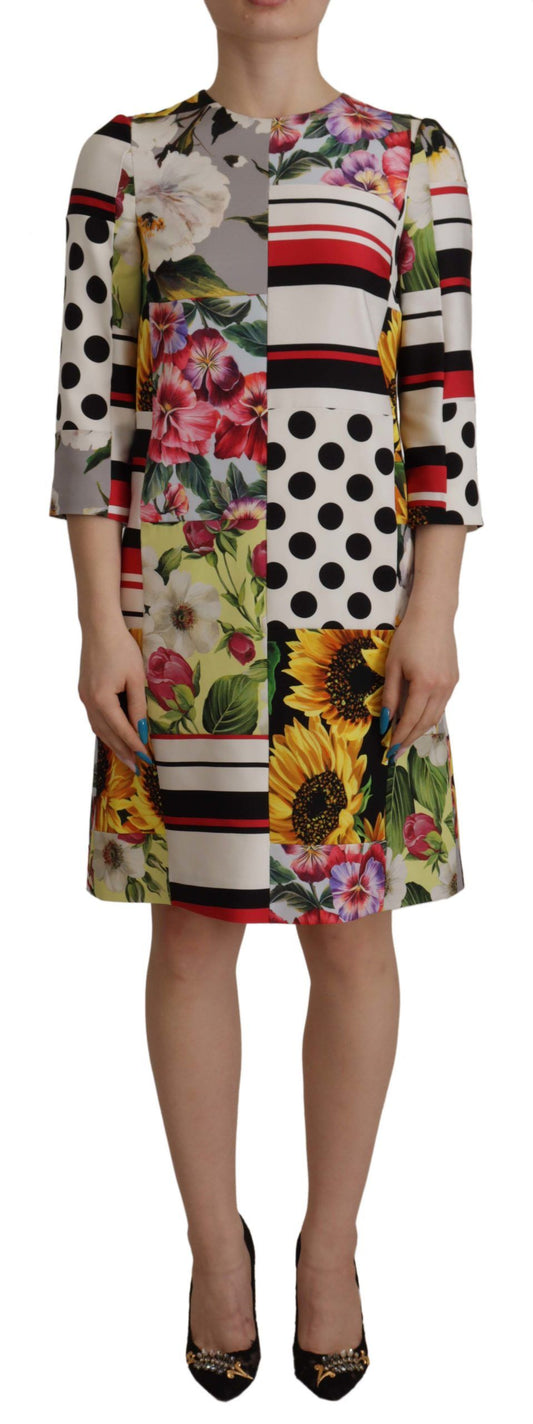 D&G Multicolor Charmeuse Floral Sheath Jaquard Pachwork Dress