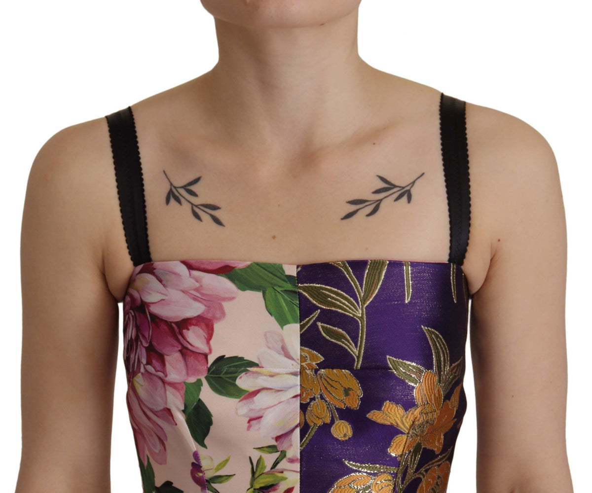 D&G Multicolor Pachwork Print Floral Jaquard Silk Midi  Dress