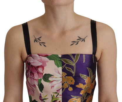D&G Multicolor Pachwork Print Floral Jaquard Silk Midi  Dress