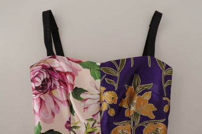 D&G Multicolor Pachwork Print Floral Jaquard Silk Midi  Dress