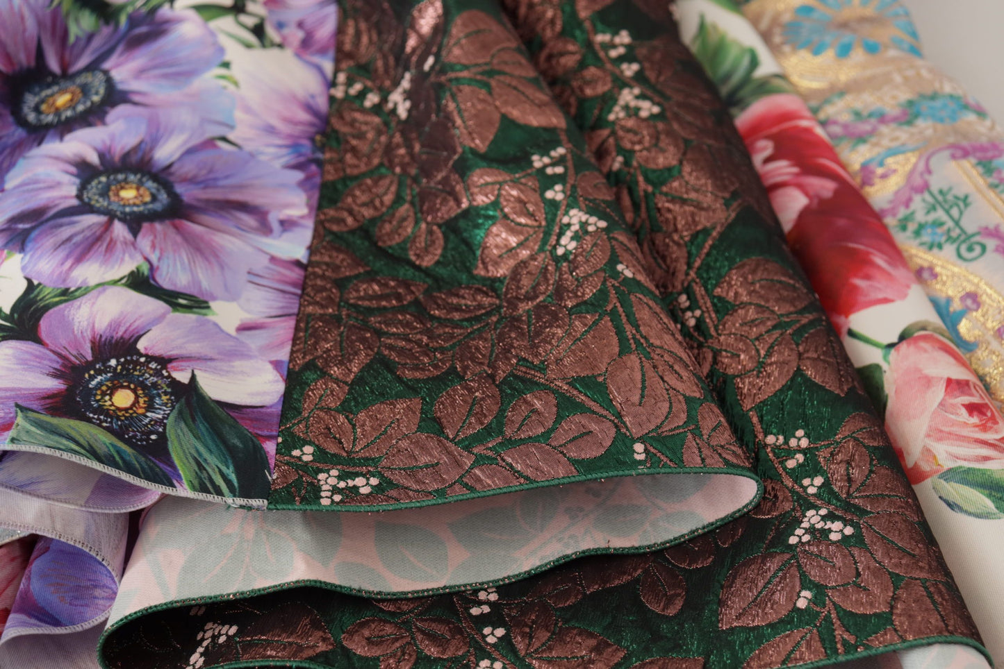 D&G Multicolor Pachwork Print Floral Jaquard Silk Midi  Dress