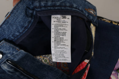 Dolce & Gabbana Blue Jeans Jacquard Majolica High Waist Pants