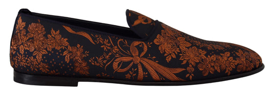Dolce & Gabbana Men's Cotton Leather Polyester & Viscose Flat Loafer Sliders Slider Slippers Shoes - Blue Orange Floral