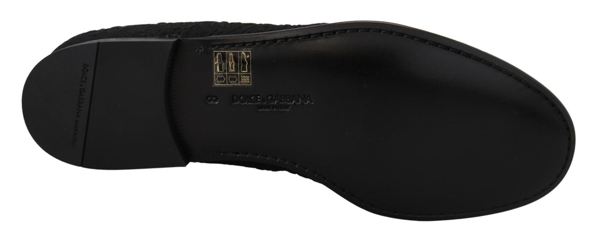 Dolce & Gabbana Men's Cotton Polyester Viscose Silk & Leather Flat Loafer Sliders Slider Slippers Shoes - Black Patterned Floral Jacquard