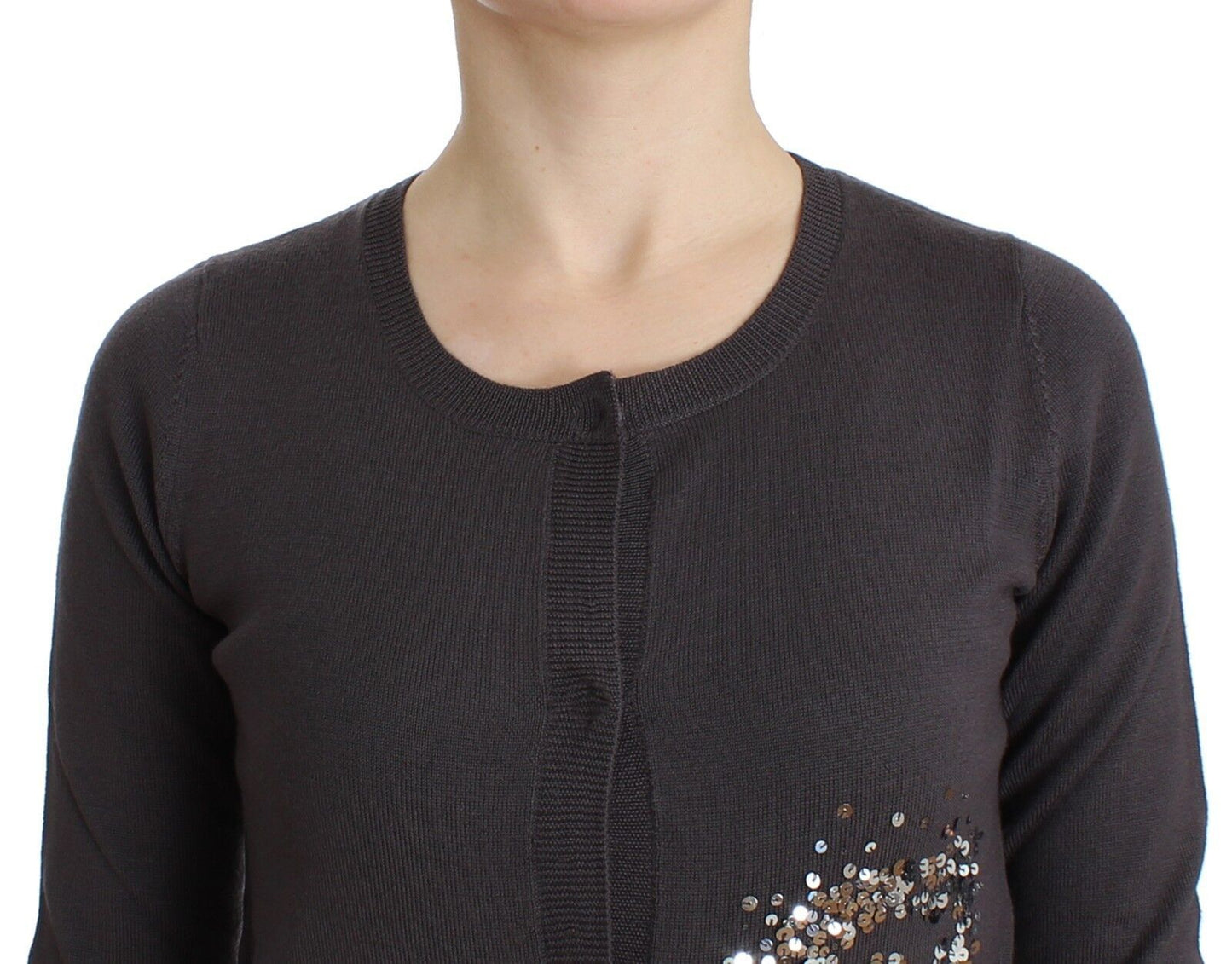 Purple Wool Sequined Cardigan Knit Sweater