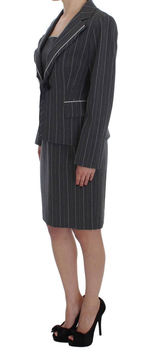 Bencivenga Grey Stretch Suit Sheath Dress & Blazer Set