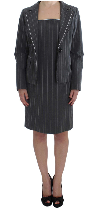 Bencivenga Grey Stretch Suit Sheath Dress & Blazer Set