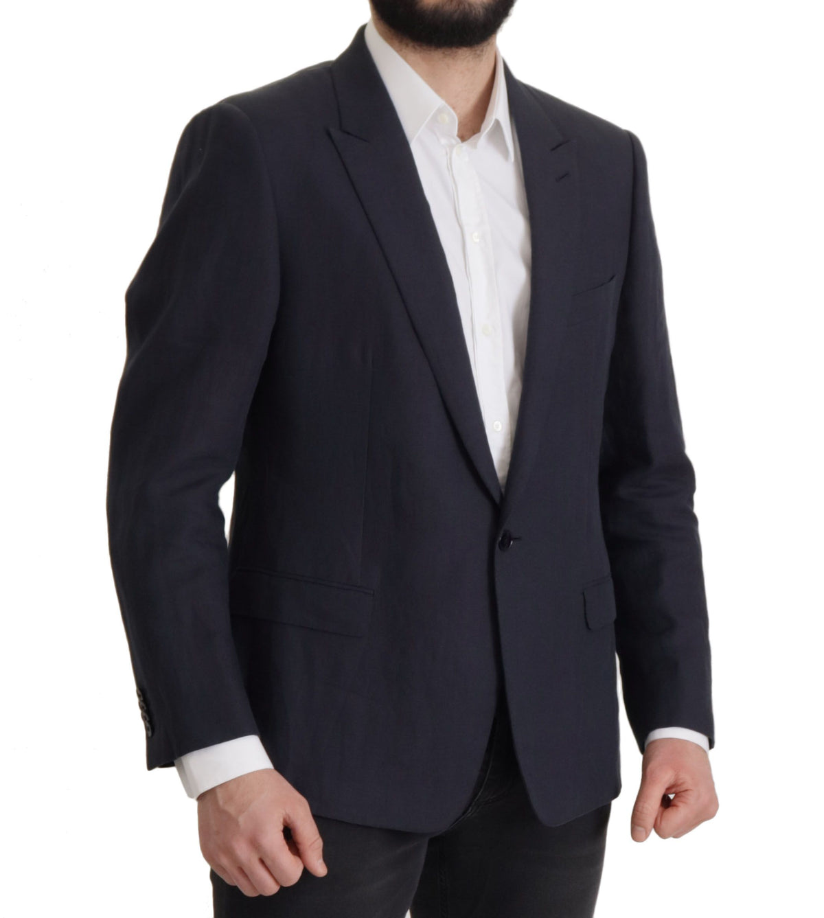 Dolce & Gabbana Alta Sartoria Men's Single Breasted Linen Silk & Cupro Blazer - Dark Blue