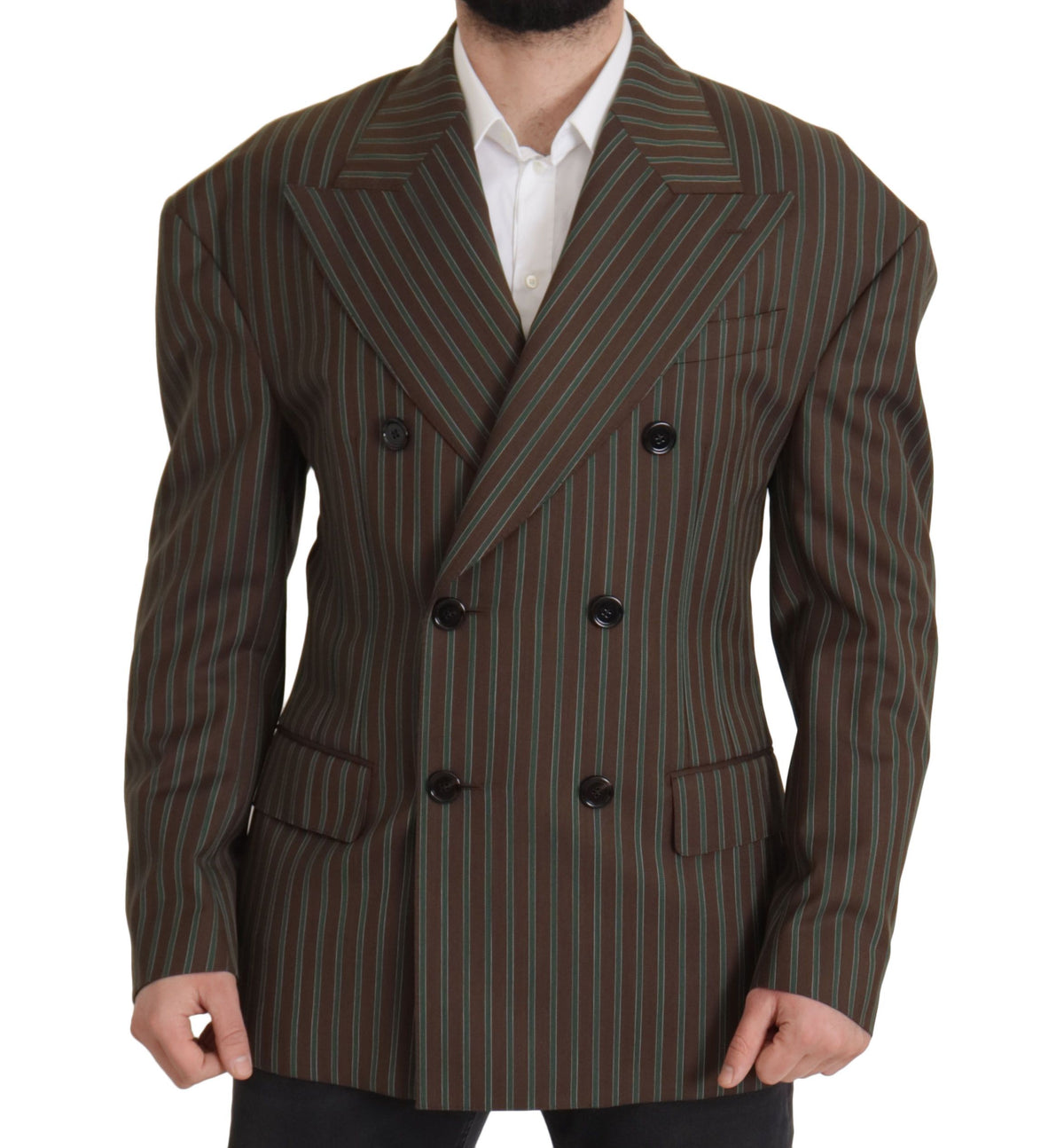 Dolce & Gabbana Men's Double Breasted Wool Blazer - Multicolor Patterned Striped
