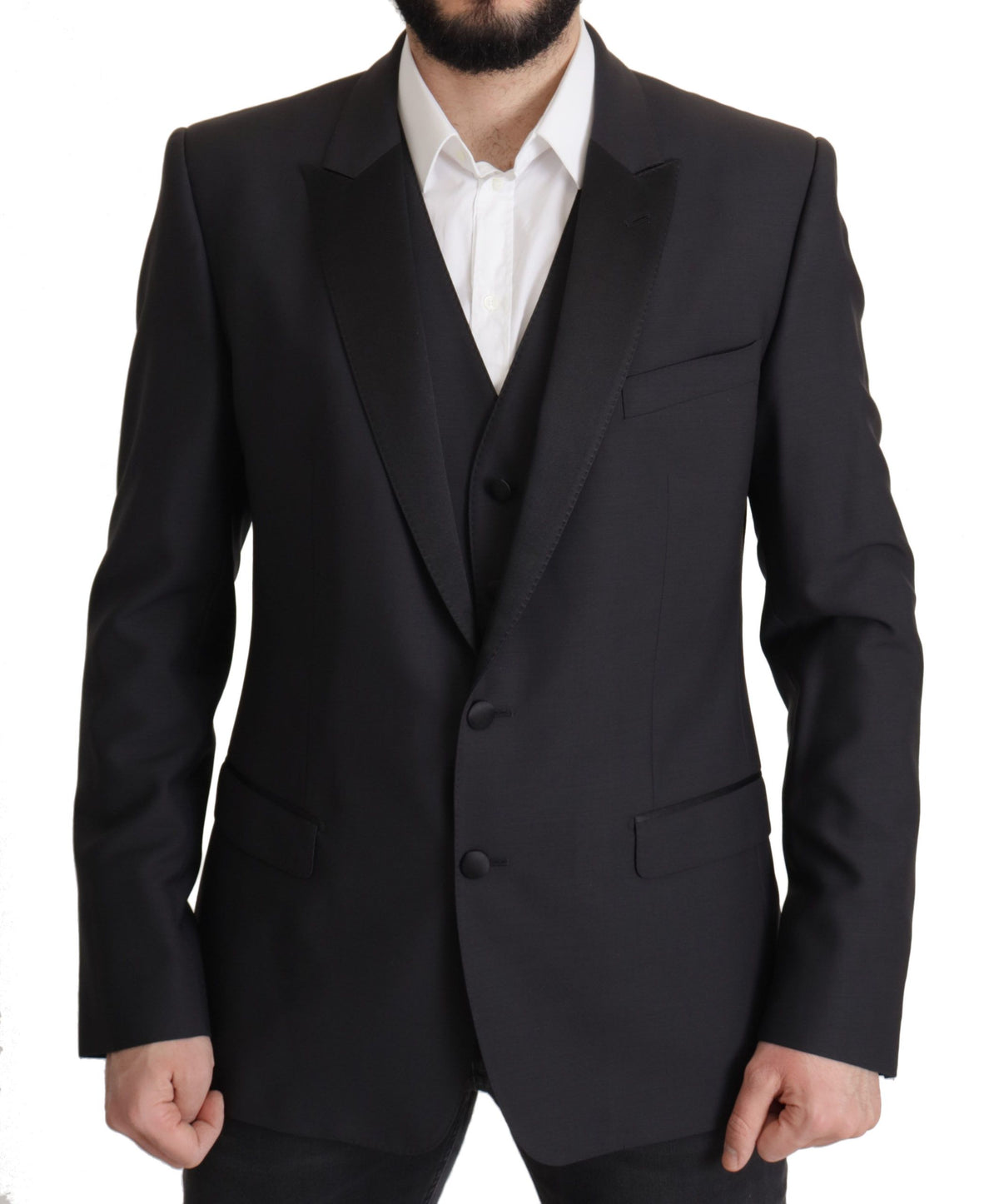 Dolce & Gabbana Men's Single Breasted Virgin Wool Silk & Viscose Blazer - Dark Blue