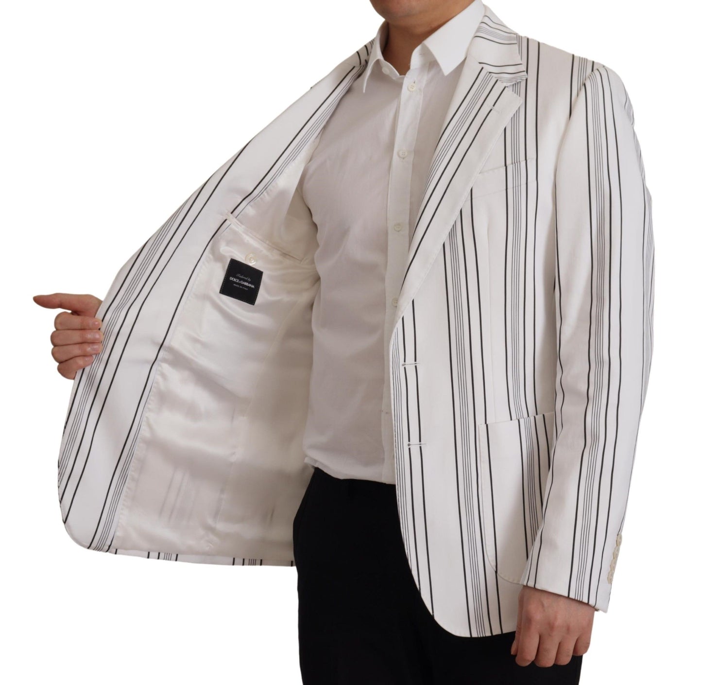 Dolce & Gabbana Men's White Stripes Cotton Single Breasted Blazer