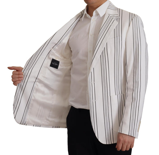 Dolce & Gabbana Men's White Stripes Cotton Single Breasted Blazer