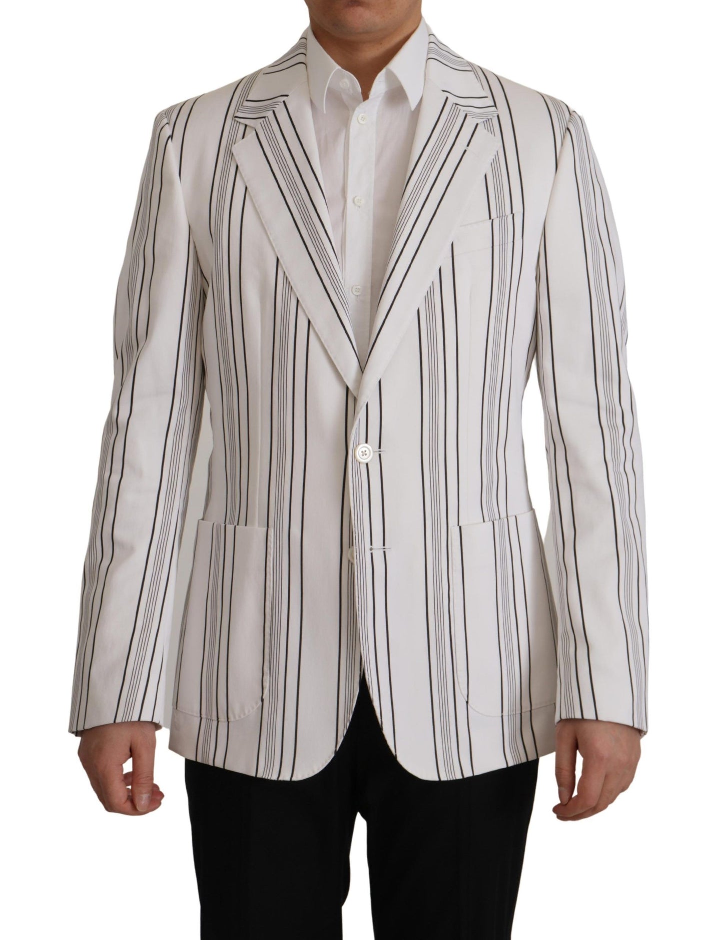 Dolce & Gabbana Men's White Stripes Cotton Single Breasted Blazer