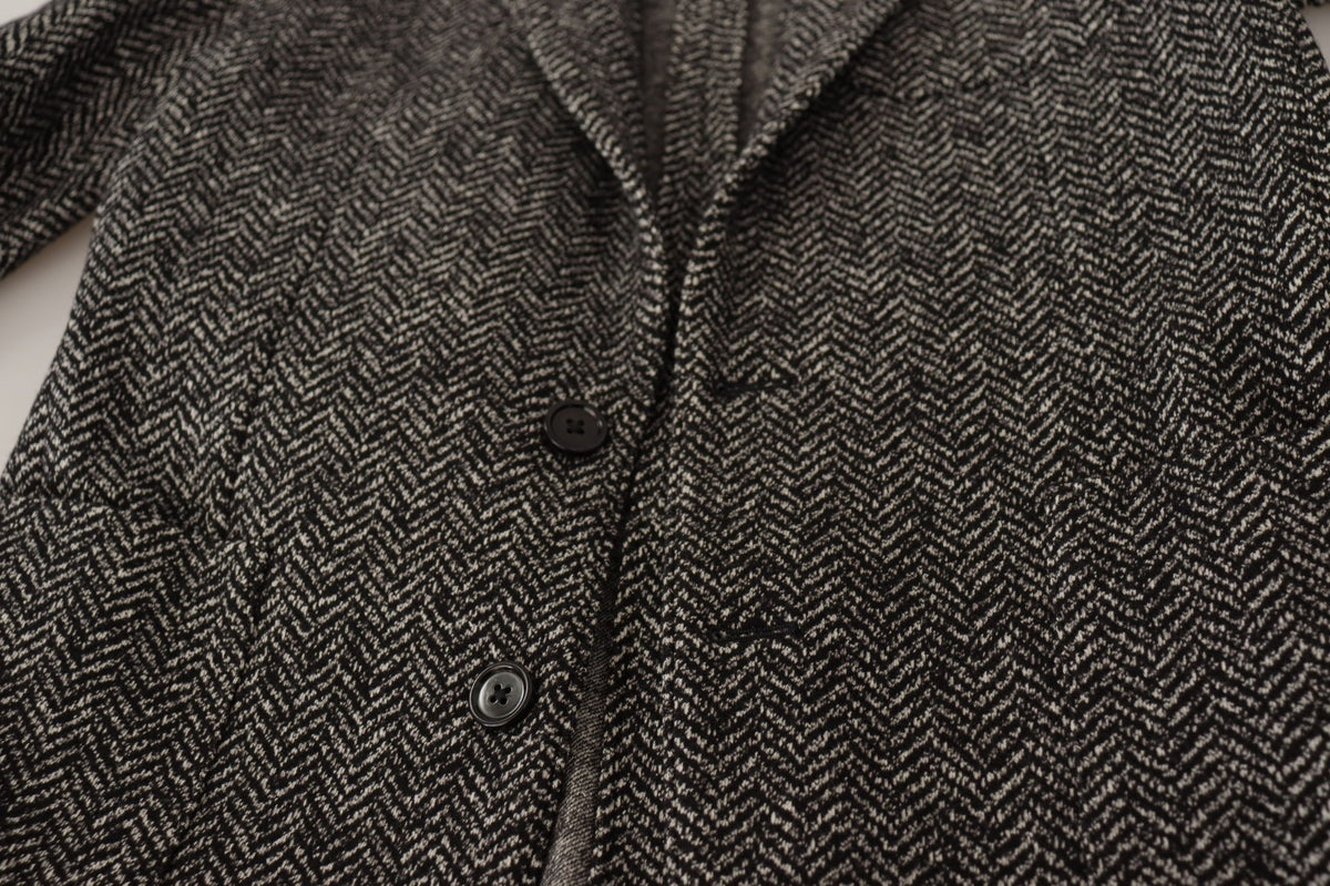 Dolce & Gabbana Fantasy Men's Single Breasted Viscose Polyester Cotton Wool Blazer - Gray Patterned Herringbone