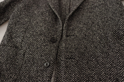 Dolce & Gabbana Fantasy Men's Single Breasted Viscose Polyester Cotton Wool Blazer - Gray Patterned Herringbone