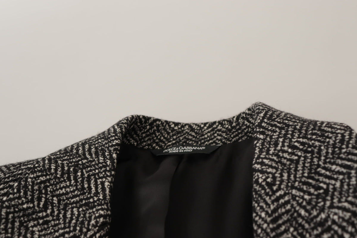 Dolce & Gabbana Fantasy Men's Single Breasted Viscose Polyester Cotton Wool Blazer - Gray Patterned Herringbone