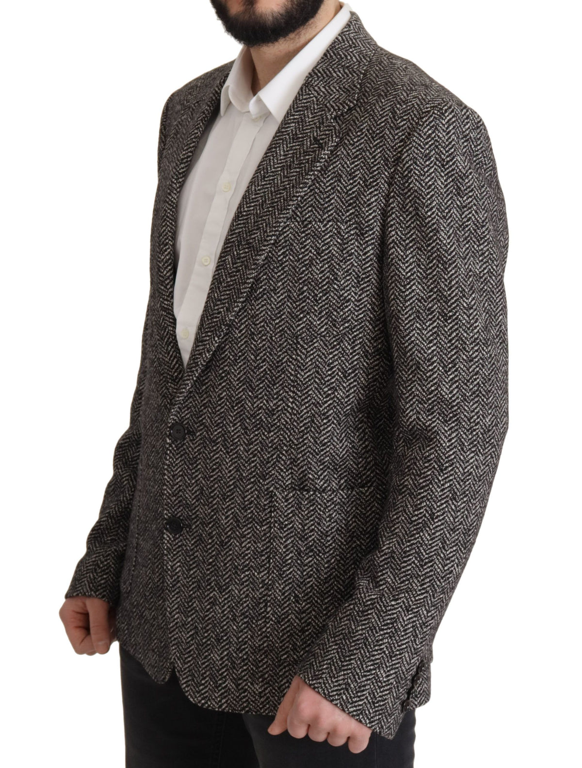 Dolce & Gabbana Fantasy Men's Single Breasted Viscose Polyester Cotton Wool Blazer - Gray Patterned Herringbone