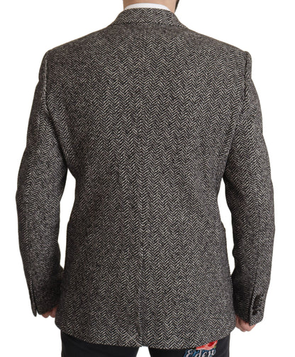 Dolce & Gabbana Fantasy Men's Single Breasted Viscose Polyester Cotton Wool Blazer - Gray Patterned Herringbone
