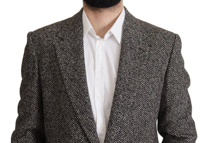 Dolce & Gabbana Fantasy Men's Single Breasted Viscose Polyester Cotton Wool Blazer - Gray Patterned Herringbone