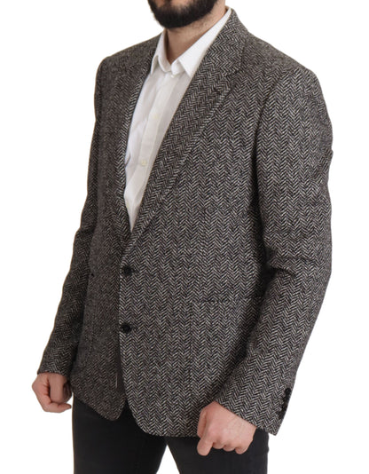 Dolce & Gabbana Fantasy Men's Single Breasted Viscose Polyester Cotton Wool Blazer - Gray Patterned Herringbone