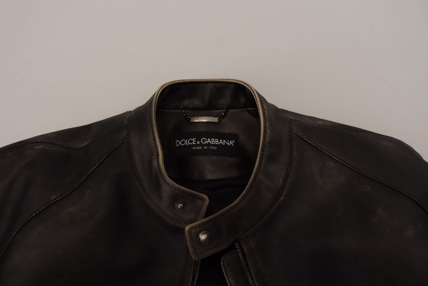 Dolce & Gabbana Men's Elegant Black Leather Jacket with Silver Details