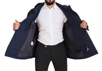 Dolce & Gabbana Blue Hooded Double Breasted Coat Jacket