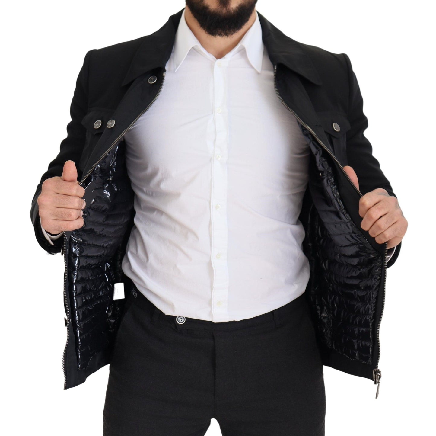 Dolce & Gabbana Men's Elegant Full Zip Black Wool Blend Jacket